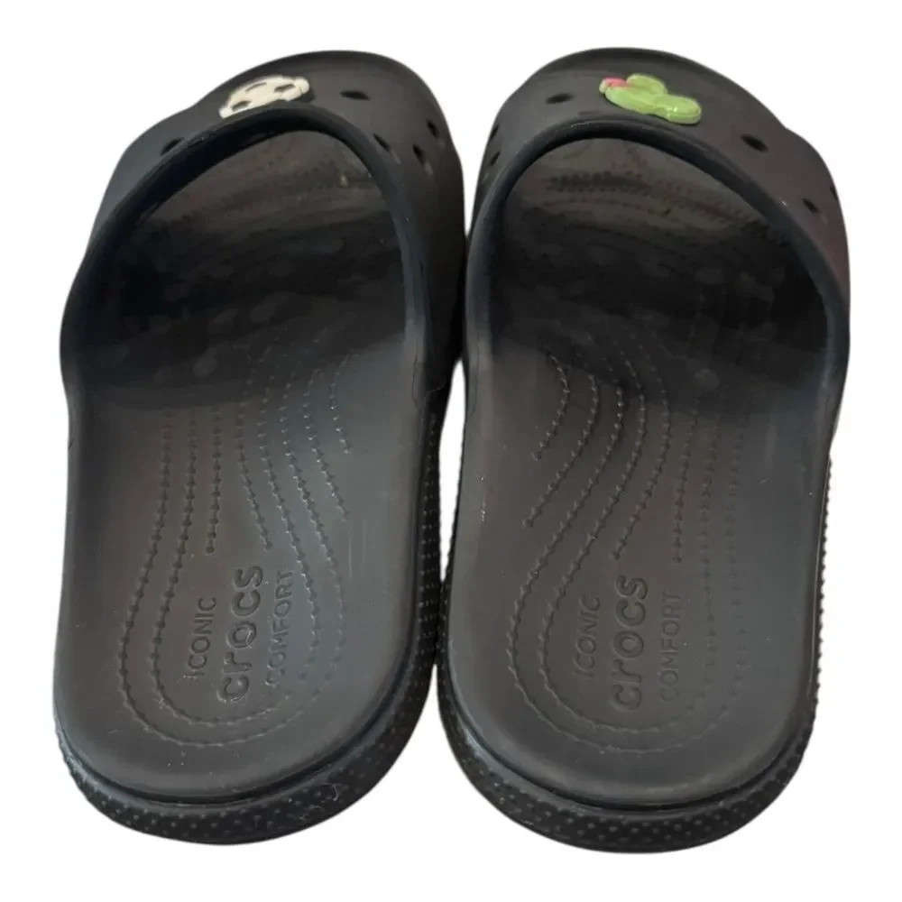 Crocs Classic Black Slide Sandals w/ Jibbitz Charms 10